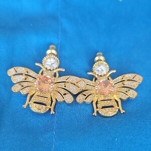Gold and Crystal Bee Earrings